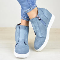 Women Wedges Suede Inner Height Zipper Boots Shoes