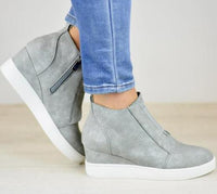 Women Wedges Suede Inner Height Zipper Boots Shoes