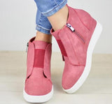 Women Wedges Suede Inner Height Zipper Boots Shoes