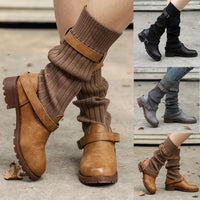 Women's Shoes - Vintage Buckle Strap Comfort Leather Boots