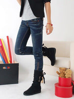 Casual Big Size Pure Color Lace Up Mid Calf Flat Knight Boots