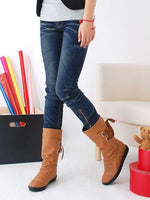 Casual Big Size Pure Color Lace Up Mid Calf Flat Knight Boots