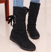 Casual Big Size Pure Color Lace Up Mid Calf Flat Knight Boots