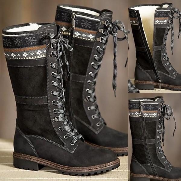 Women Sexy Lace Up Low Heel Warm Boots