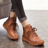 Ankle Boots - Handmade Full Grain Leather Flat Boots