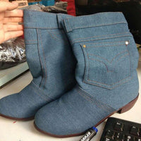 Women's Shoes - Fashion Fall Winter New Slip On Denim Boots