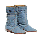 Women's Shoes - Fashion Fall Winter New Slip On Denim Boots