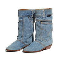 Women's Shoes - Fashion Fall Winter New Slip On Denim Boots