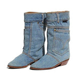 Women's Shoes - Fashion Fall Winter New Slip On Denim Boots