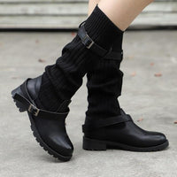 Women's Shoes - Vintage Buckle Strap Comfort Leather Boots