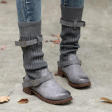 Women's Shoes - Vintage Buckle Strap Comfort Leather Boots