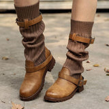 Women's Shoes - Vintage Buckle Strap Comfort Leather Boots