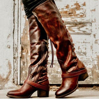 Women's Shoes - Vintage Knee High Gladiator Booties