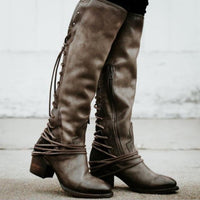 Women's Shoes - Vintage Knee High Gladiator Booties