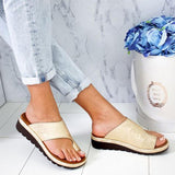 Classy Breathable Leather Platform Open Toe Comfortable Slippers