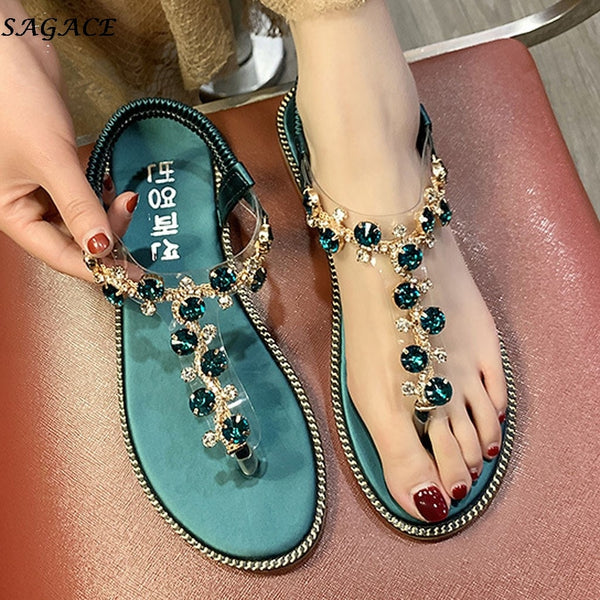 Summer Rhinestone Flat Sandals