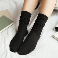 Solid Colors Double Needles Knitting Cotton Long Socks Women High Loose Socks