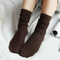 Solid Colors Double Needles Knitting Cotton Long Socks Women High Loose Socks