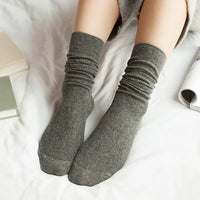 Solid Colors Double Needles Knitting Cotton Long Socks Women High Loose Socks