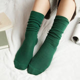 Solid Colors Double Needles Knitting Cotton Long Socks Women High Loose Socks