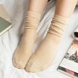 Solid Colors Double Needles Knitting Cotton Long Socks Women High Loose Socks