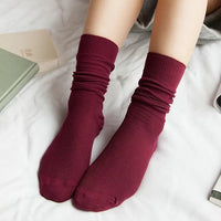 Solid Colors Double Needles Knitting Cotton Long Socks Women High Loose Socks