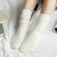 Solid Colors Double Needles Knitting Cotton Long Socks Women High Loose Socks