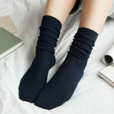 Solid Colors Double Needles Knitting Cotton Long Socks Women High Loose Socks