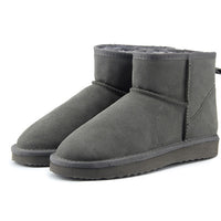 Snow Boots Cowhide Leather Ankle Boots Warm Winter Boots