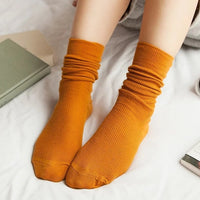 Solid Colors Double Needles Knitting Cotton Long Socks Women High Loose Socks