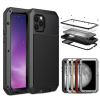 Heavy Duty Armor Shockproof Metal Aluminum Phone Case for iPhone 12 11 Pro Max XR XS 6 6S 7 8 Plus X 5S + Tempered Glass