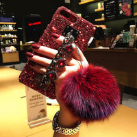 Luxury Glitter Bling Diamond Gem Bracelet Chain Strap Cases Fur Ball Cover For iPhone 12 Pro 11 Promax XSMAX 7 8 Plus Phone Case