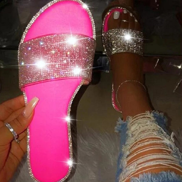 Summer Glitter Slippers Rhinestone Flats Sandals