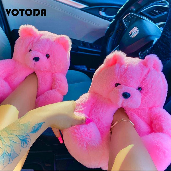 Women Plush House Shoes Cartoon Bear Slipper