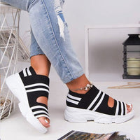 Wedges Summer Platform Slip on Peep Toe Knitted Women's Sandals