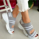 Wedges Summer Platform Slip on Peep Toe Knitted Women's Sandals