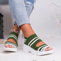 Wedges Summer Platform Slip on Peep Toe Knitted Women's Sandals