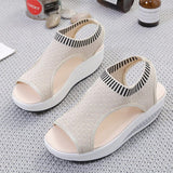 Wedges Summer Platform Slip on Peep Toe Knitted Women's Sandals