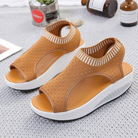 Wedges Summer Platform Slip on Peep Toe Knitted Women's Sandals