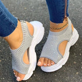 Wedges Summer Platform Slip on Peep Toe Knitted Women's Sandals