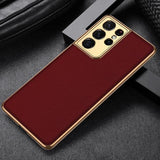 For Samsung Galaxy S21 Series-Luxury Plating PU Leather Shockproof Hard Protective Phone Case