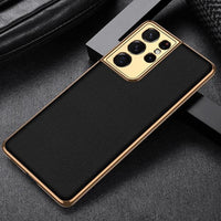 For Samsung Galaxy S21 Series-Luxury Plating PU Leather Shockproof Hard Protective Phone Case