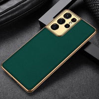 For Samsung Galaxy S21 Series-Luxury Plating PU Leather Shockproof Hard Protective Phone Case