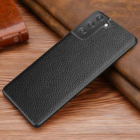 Genuine Leather Luxury Lychee Grain Phone Case for Samsung S21Plus S21Ultra Cover