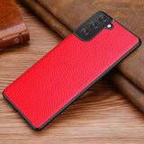 Genuine Leather Luxury Lychee Grain Phone Case for Samsung S21Plus S21Ultra Cover