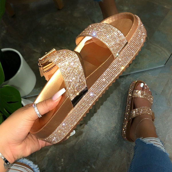 Summer Slippers Rhinestone Wedges Platform Slipper