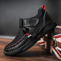 Men's Handmade Leather Mesh Splicing Sandals