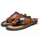 Summer Hand-made Genuine Leather Men Slippers Beach Shoes