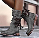 Ladies Vintage Lace Up Mid-Calf Martin Boots