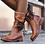 Ladies Vintage Lace Up Mid-Calf Martin Boots